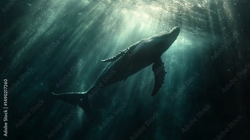 Fototapeta premium Mysterious Underwater Creature: Deep Sea Photo, Dark Ocean, Aquatic Life