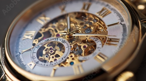 Intricate Gold Skeleton Watch Close-up Detail of Mechanical Movement