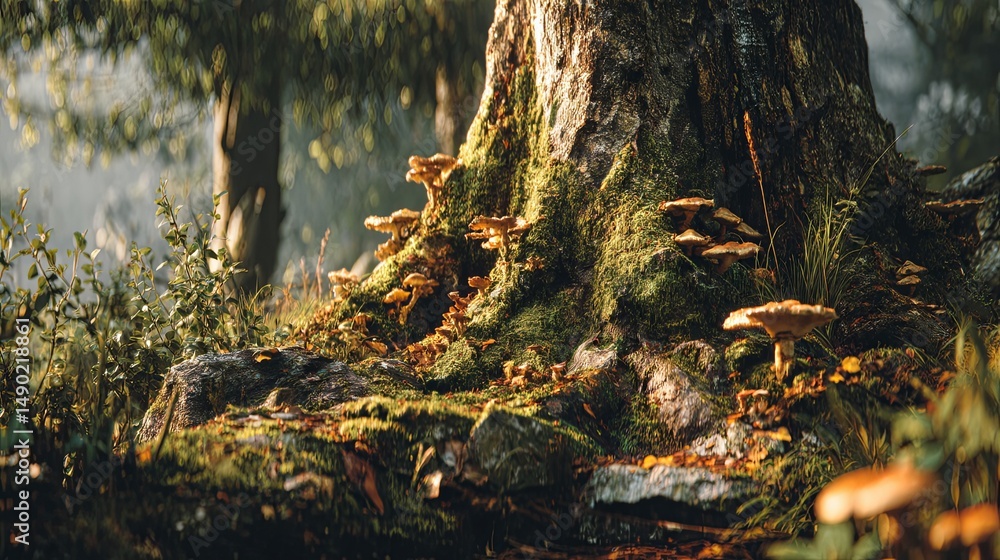 Obraz premium Moss-Covered Tree in Forest
