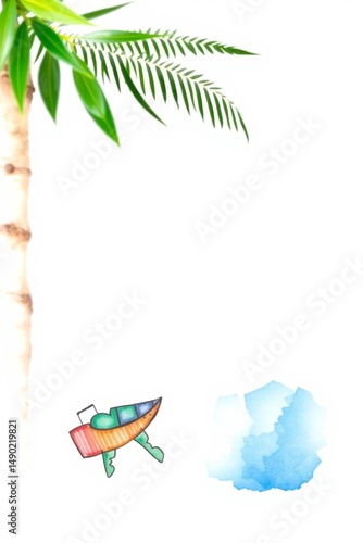 Tropical vacation concept with palm tree and suitcase illustration palm tree