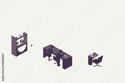 Office workers using laptops and gadgets in modern workplace