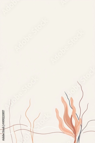 Minimalistic Coral Plant Drawing Abstract Ocean Seaweed Minimalist Art Soft Colors