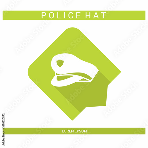 Design icon. Police hat icon symbol in flat. Police hat symbol design in flat with shadows. Stock vector.
