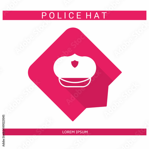 Design icon. Police hat icon symbol in flat. Police hat symbol design in flat with shadows. Stock vector.