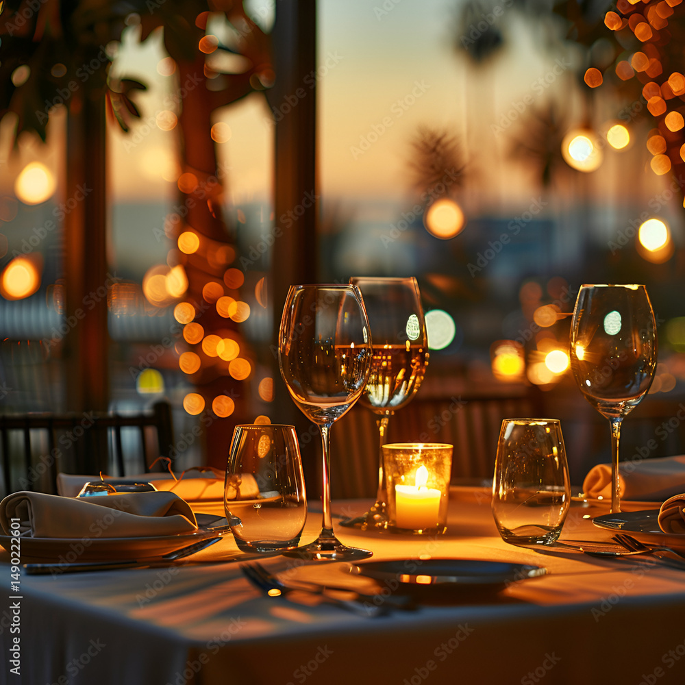 custom made wallpaper toronto digitalRomantic sunset dinner table setting wine glasses candlelight