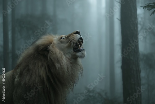 Wallpaper Mural Lion Howling into the Misty Forest Torontodigital.ca