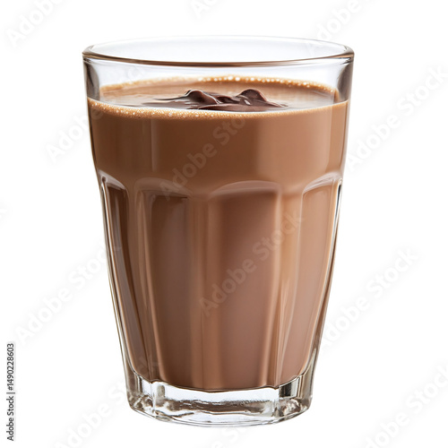 Cold chocolate milk or a brown milkshake in a glass isolated on a transparent background