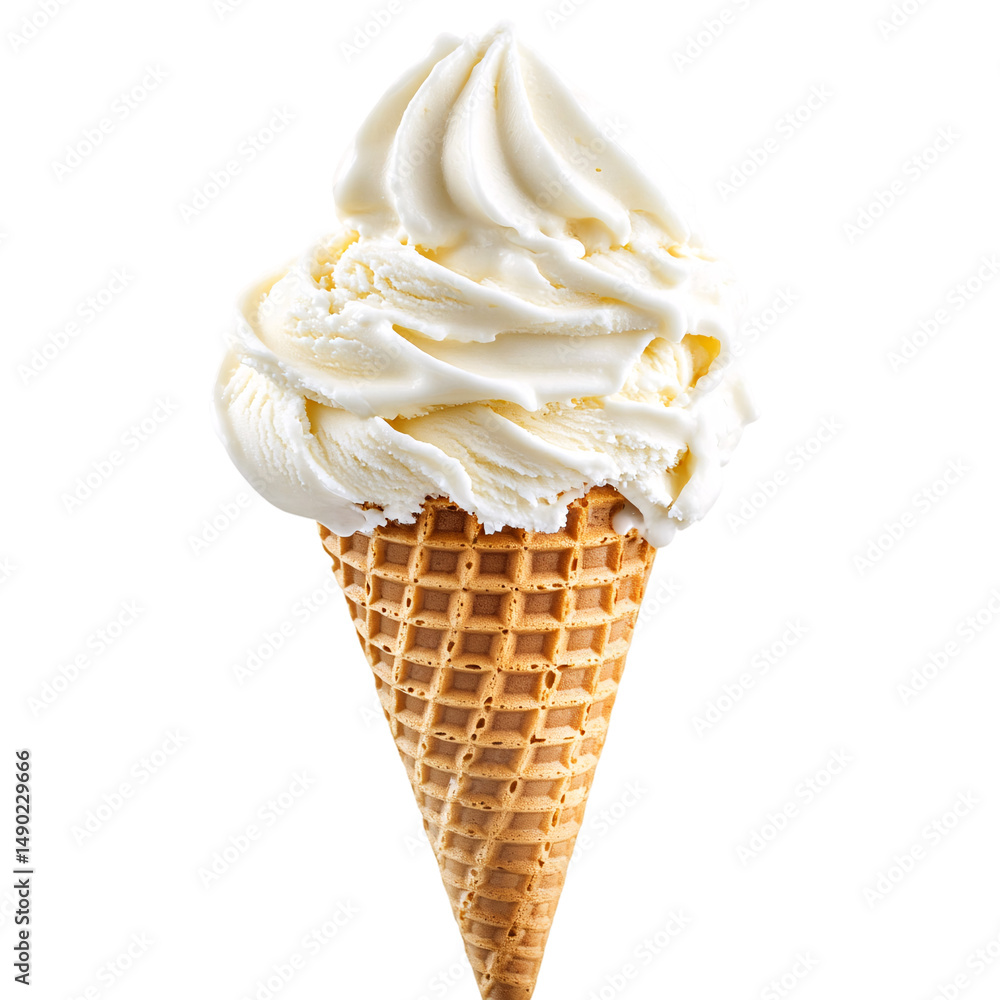 Delicious cold chocolate ice cream in a sweet wafer cone isolated on transparent background Delicious cold chocolate ice cream in a sweet wafer cone isolated on transparent background