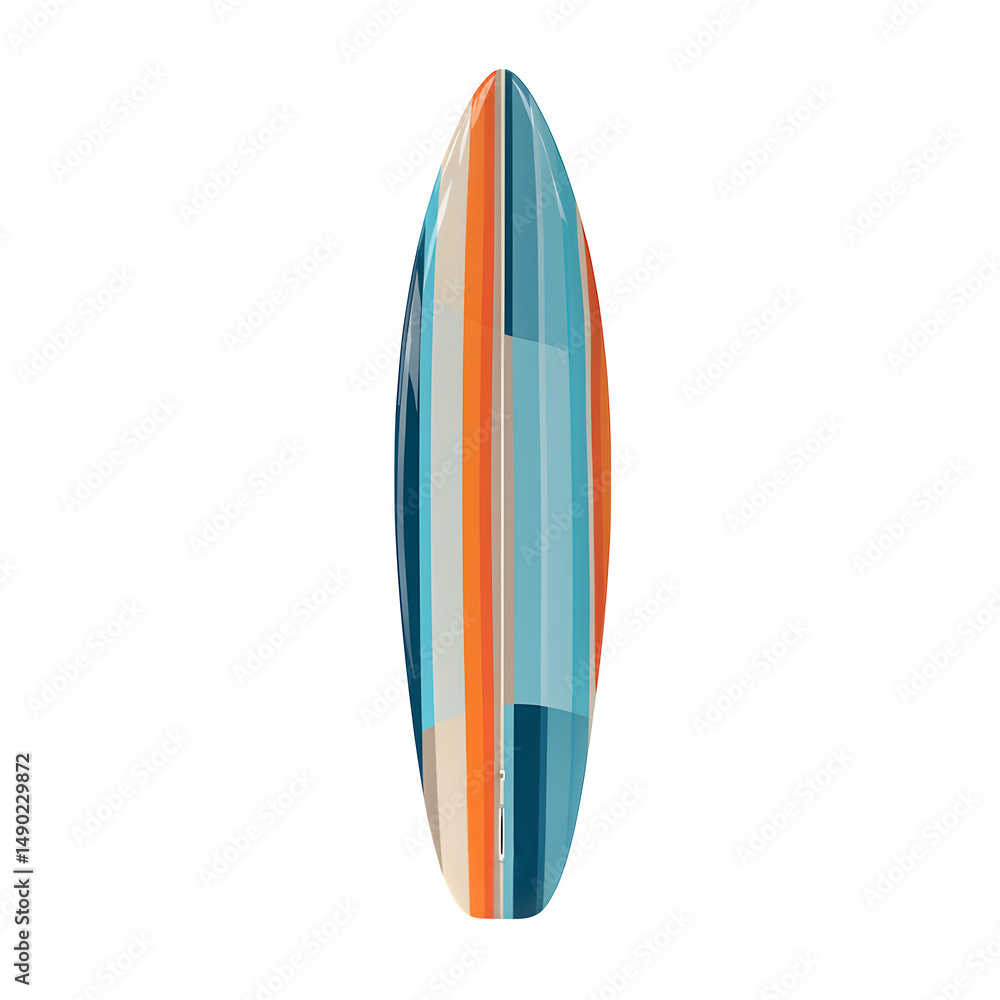 Surfboard with striped design, standing upright, isolated on transparent background Surfboard with striped design, standing upright, isolated on transparent background