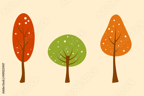 A set of trees painted in a flat style, isolated on a light background. Vector illustration for creating a design
