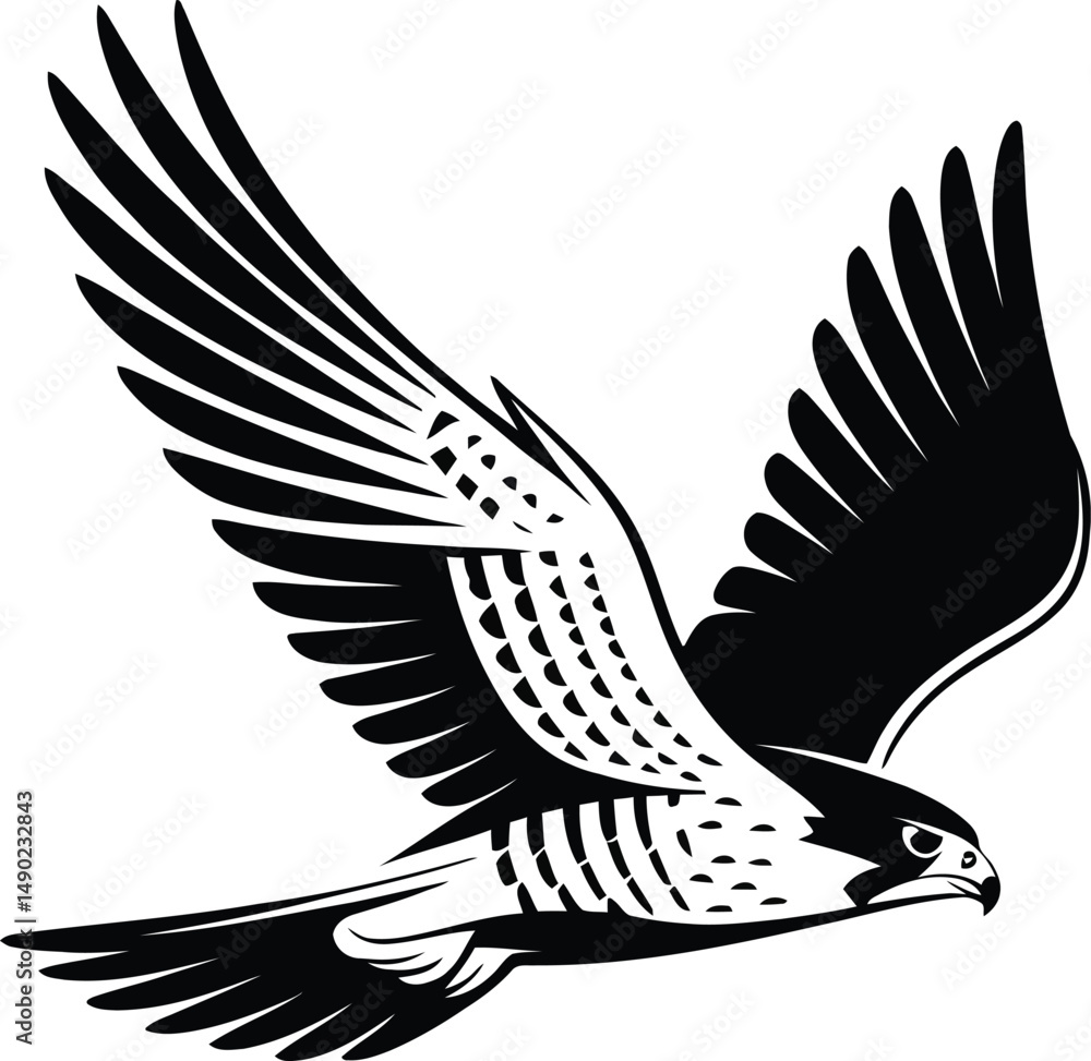 Obraz premium Bold Black Silhouette of a Hawk in Flight