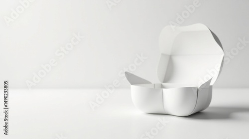 A pristine, empty, white cardboard container sits on a stark white surface, ready to hold a culinary creation or a thoughtful gift.