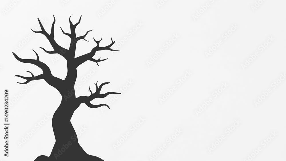 Animated one, single black silhouette dried old dead tree. Dry trees icon symbol, haunted Halloween element design concept. Slow motion animation, motion graphic video. Isolated white screen Animated one, single black silhouette dried old dead tree. Dry trees icon symbol, haunted Halloween element design concept. Slow motion animation, motion graphic video. Isolated white screen