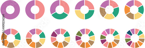 Pie charts diagrams. Different color circles. donut and pie chart infographic elements set. Colorful diagram collection with. Circle icons for infographic