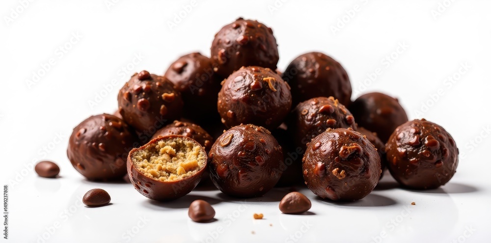 Rich, dark truffles isolated on white background, smooth, culinary art Rich, dark truffles isolated on white background, smooth, culinary art