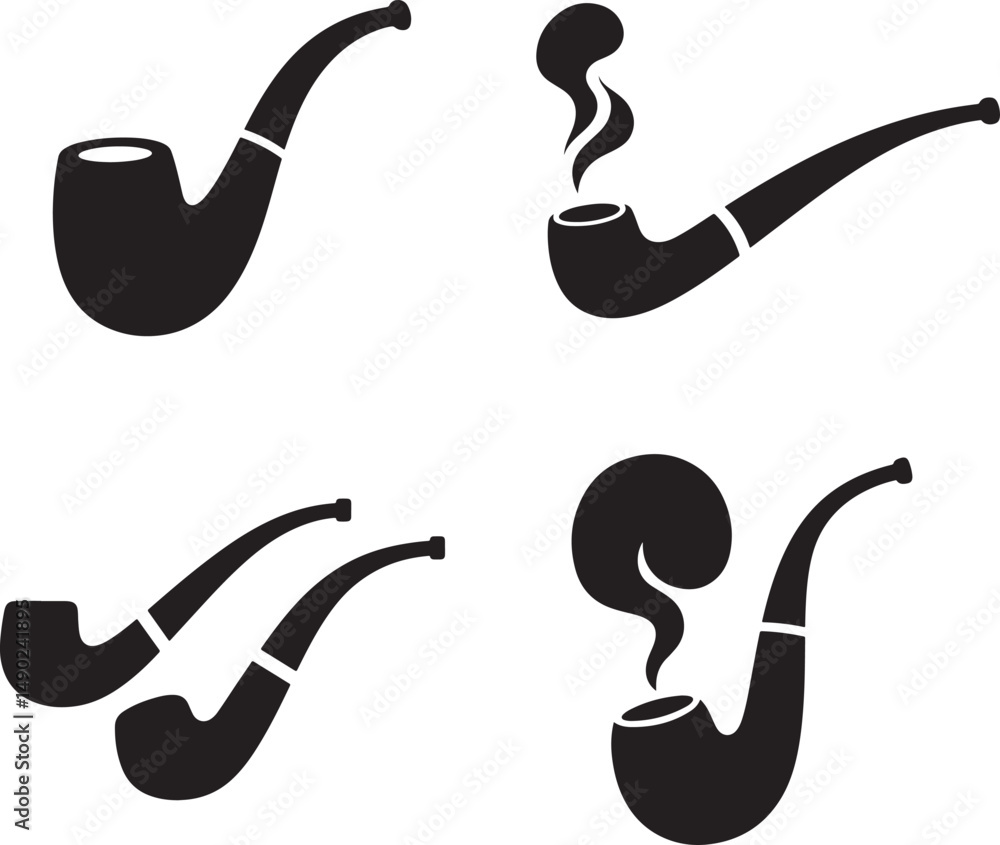 Smoking Pipe Silhouette Icon Collection Smoking Pipe Silhouette Icon Collection