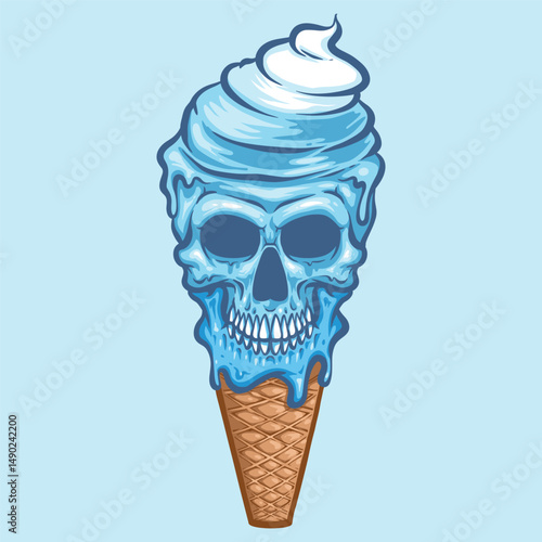 blue skull ice cream with cone