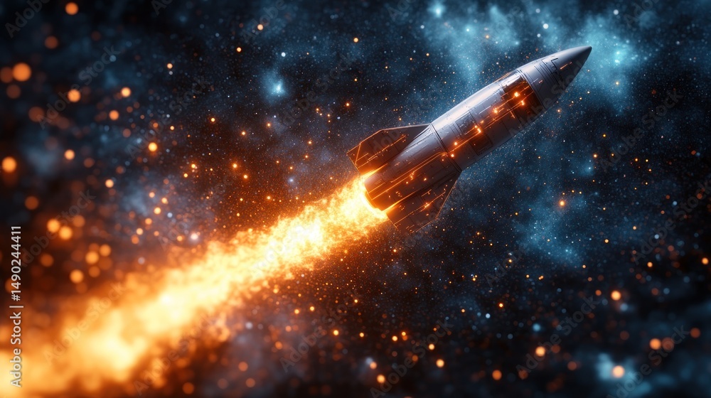 Rocket Launch into the Cosmos: A Fiery Ascent Through Starry Depths Rocket Launch into the Cosmos: A Fiery Ascent Through Starry Depths