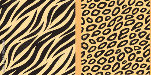 Stylish animal print patterns of zebra stripes and leopard spots for various design projects