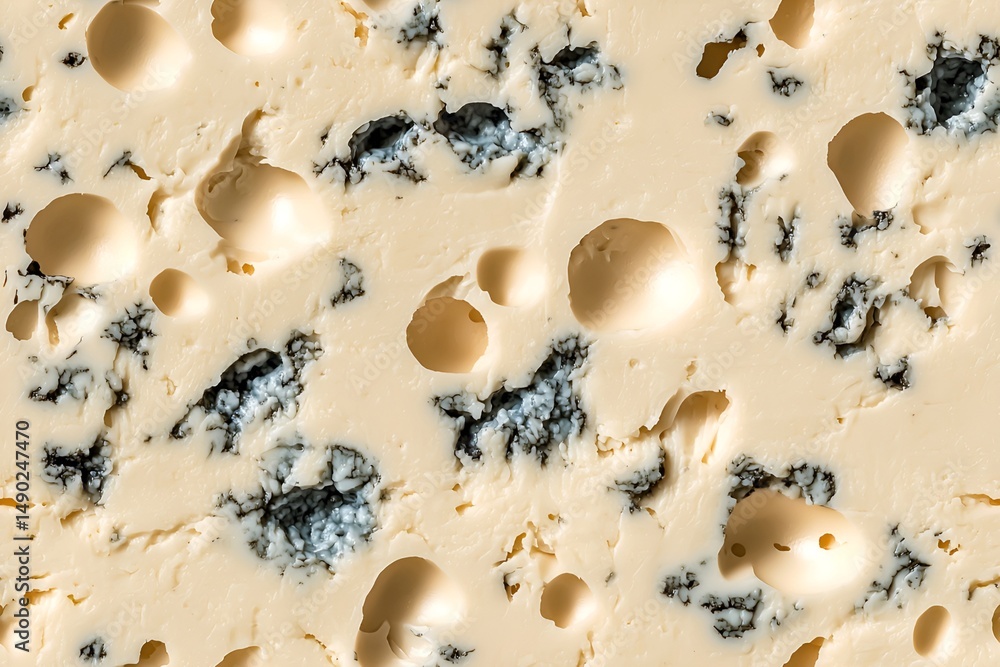 Fototapeta premium Seamless pattern of light yellow cheese with mold and holes 
