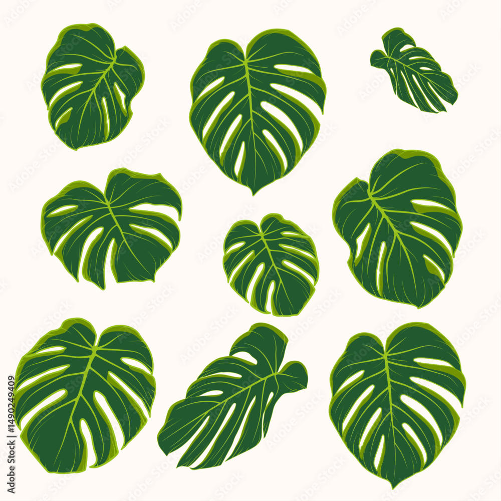 set of green leaves set of green leaves