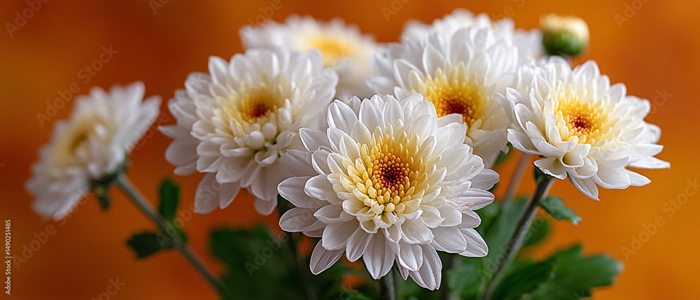 Obraz premium White chrysanthemums bloom in a vibrant setting
