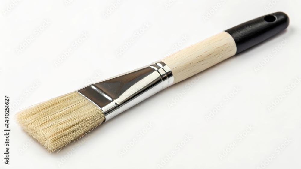 Paintbrush with a wooden handle and soft bristles, ideal for artistic projects. Paintbrush with a wooden handle and soft bristles, ideal for artistic projects.