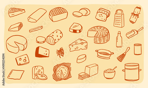 doodle cheese sketch hand drawn illustration icon set