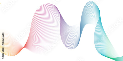 Abstrac smooth  colorfu glowing wave curved lines on a white background. Design used for banner, creating a modern technology background , template, science, business and many more.