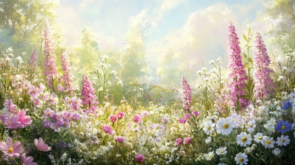 Obraz premium Enchanted Summer Meadow: A Serene Floral Paradise