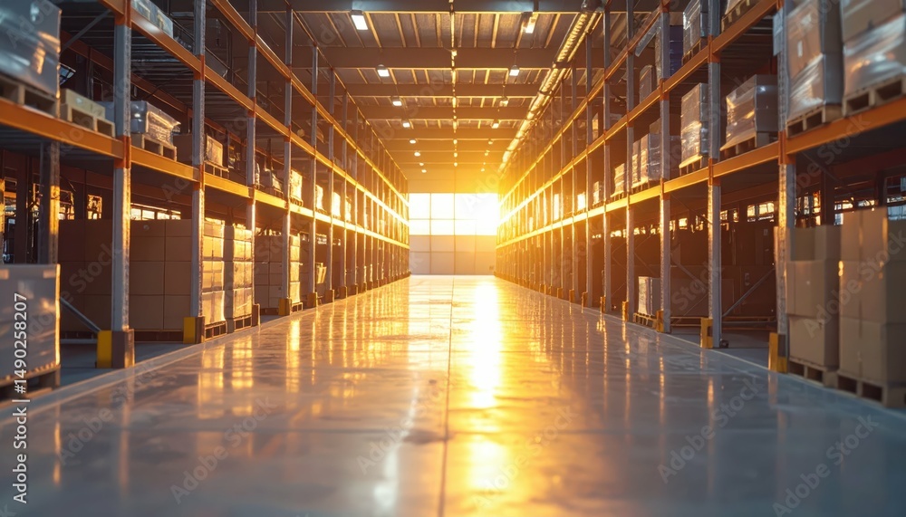 High Tech Cold Storage Facility with Shelving Units at Golden Hour High Tech Cold Storage Facility with Shelving Units at Golden Hour