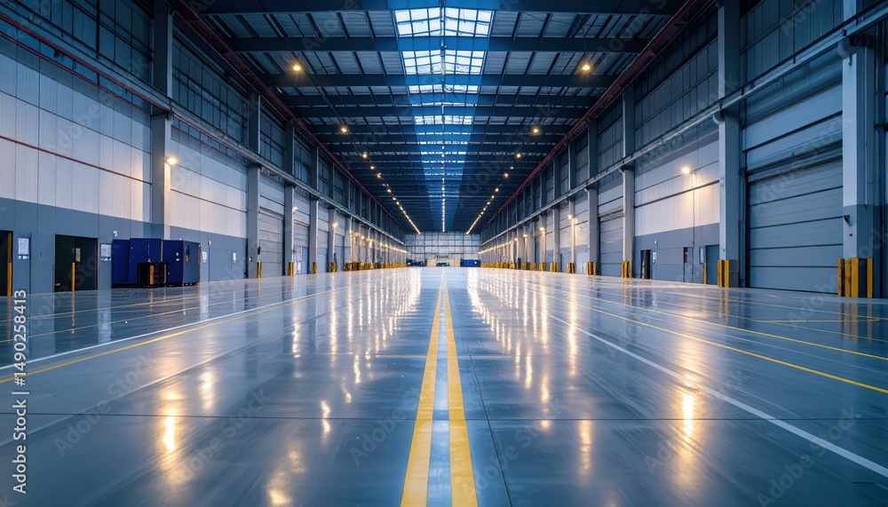 High-Tech Distribution Center with Industrial Lighting at Dawn High-Tech Distribution Center with Industrial Lighting at Dawn