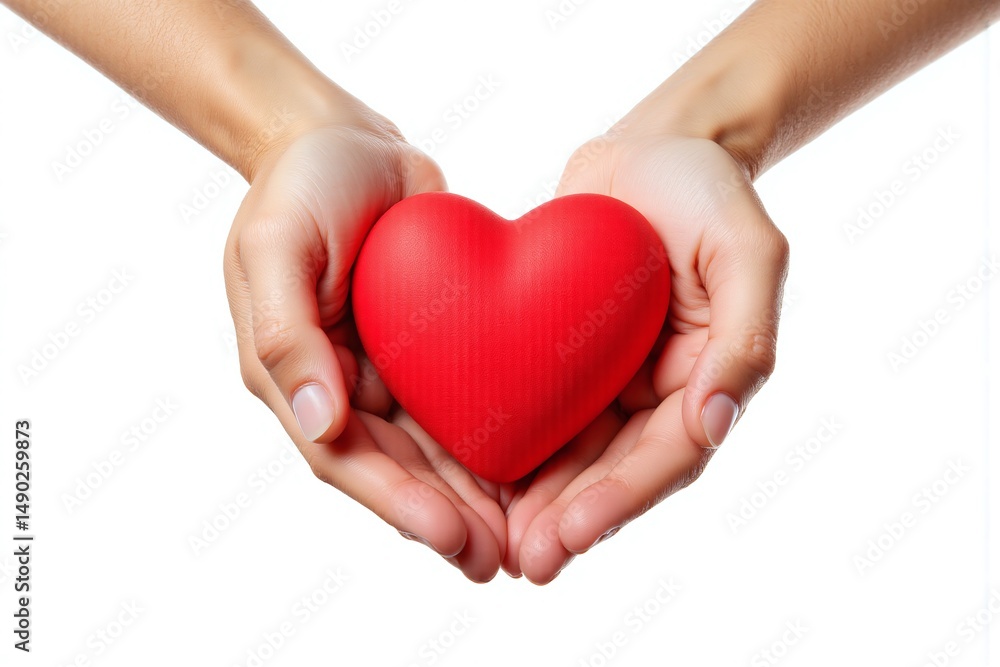 two hands holding a red heart on a white background two hands holding a red heart on a white background