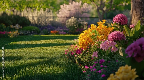 Vibrant Spring Garden: A Serene Landscape of Blossoms
