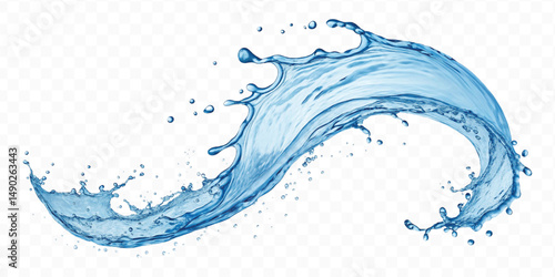 realistic smooth sky blue liquid water splash in curve style isolated on transparent background