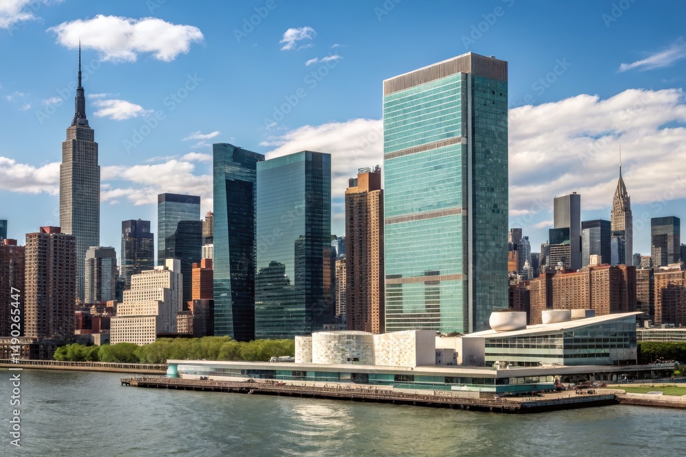 Obraz premium Stunning Skyline Overlooking United Nations Building and Cityscape