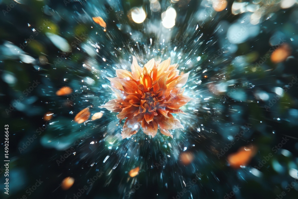 Fototapeta premium Explosive floral burst nature digital art vibrant environment close-up beauty in motion
