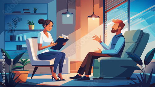 Psychologist with stressed patient 