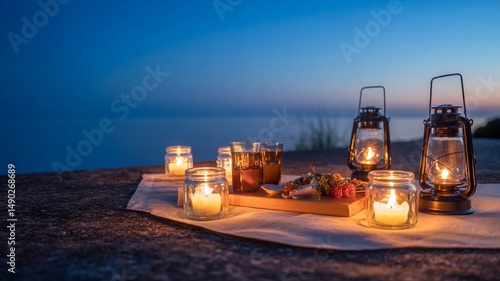 Picnic with Lanterns and Candles at Twilight