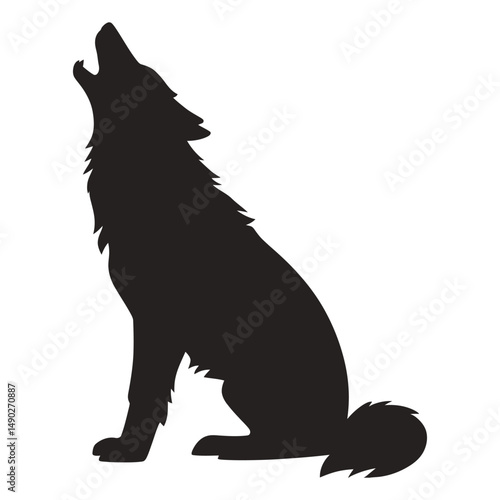 Silhouette of a howling wolf animal isolated on a white background in a simple monochrome style