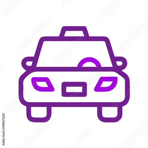 Taxi icon in outline style with front view and roof sign