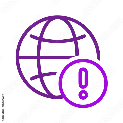 Travel alerts icon in outline style with globe and warning sign