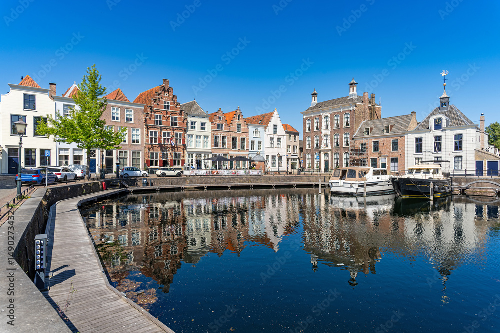 Obraz premium Picturesque harbor in the town of Goes, Province of Zeeland, Netherlands.