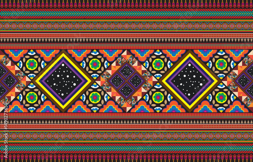 Mexican indian design with tribal ethnic themes on a geometric seamless background
