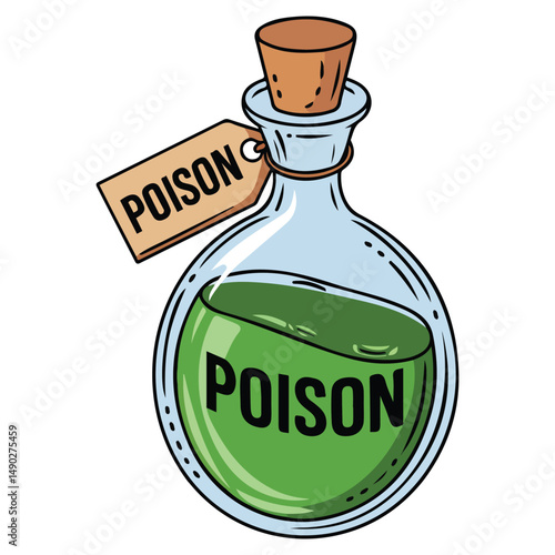 Toxic green substance in glass bottle isolated vector illustration on white background