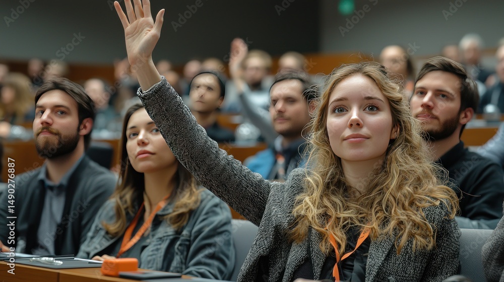 Fototapeta premium Conference Attendee Asking Question