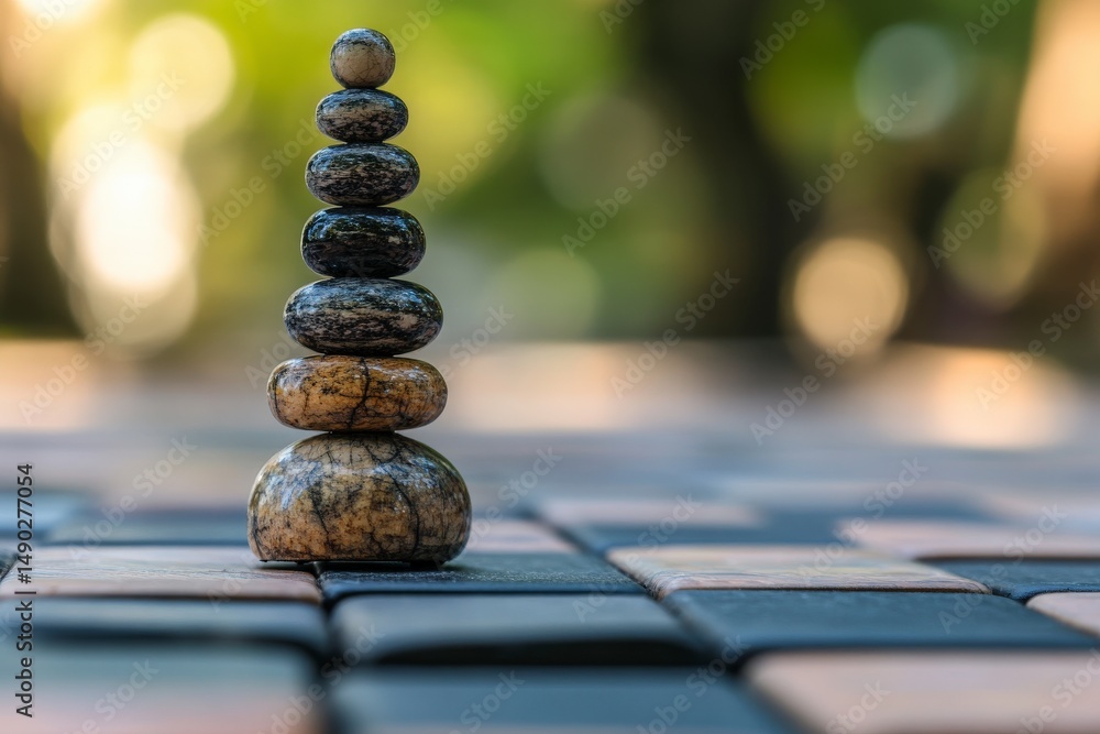 Obraz premium Balanced stone stack on a textured surface.