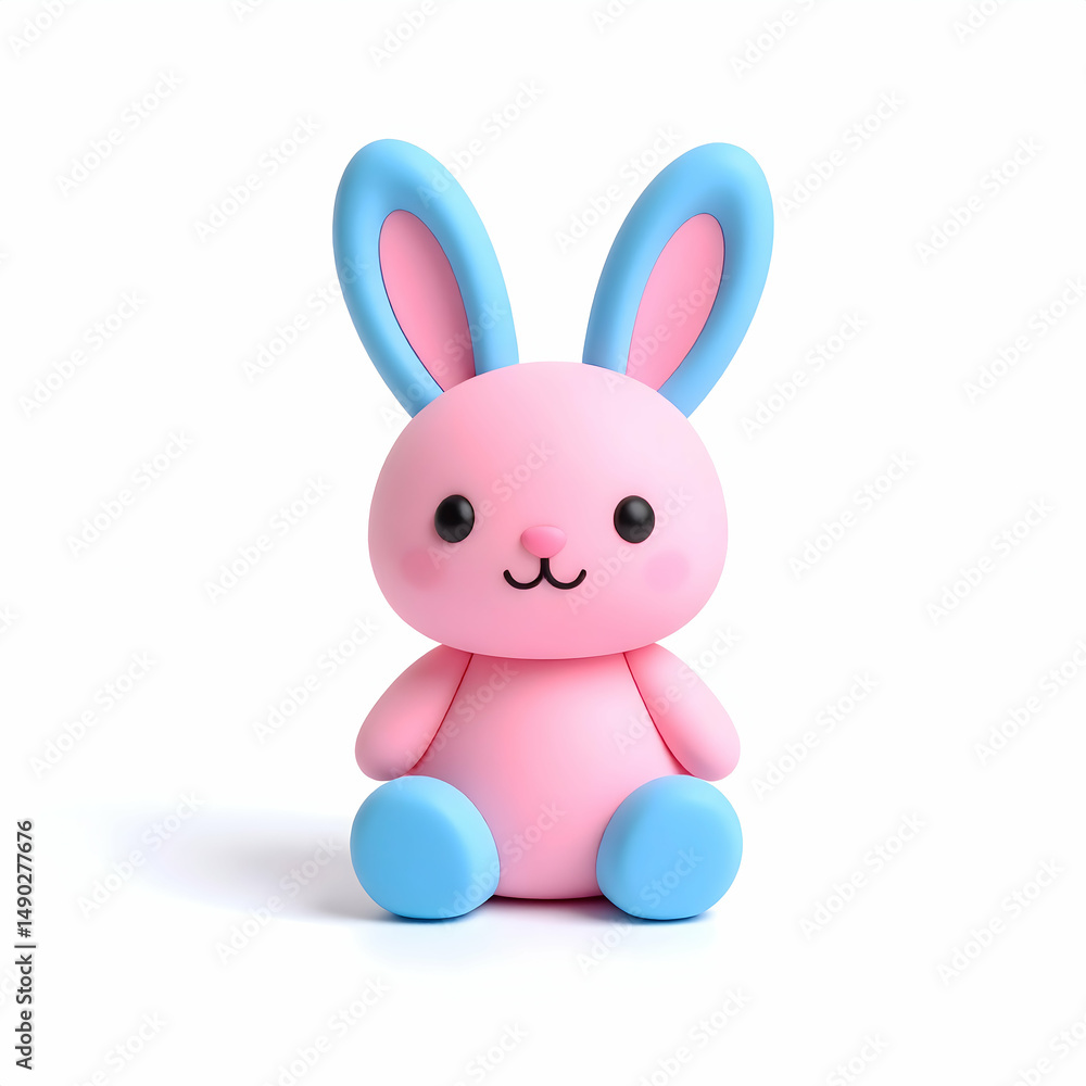 Obraz premium Pink Bunny Figurine: An adorable pink bunny figurine with light blue ears and feet, sits peacefully. Perfect for Easter, children's room decoration, or crafting projects.
