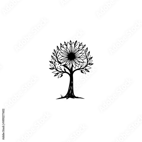 Stylized floral tree silhouette showcasing nature's bloom and arboreal grace