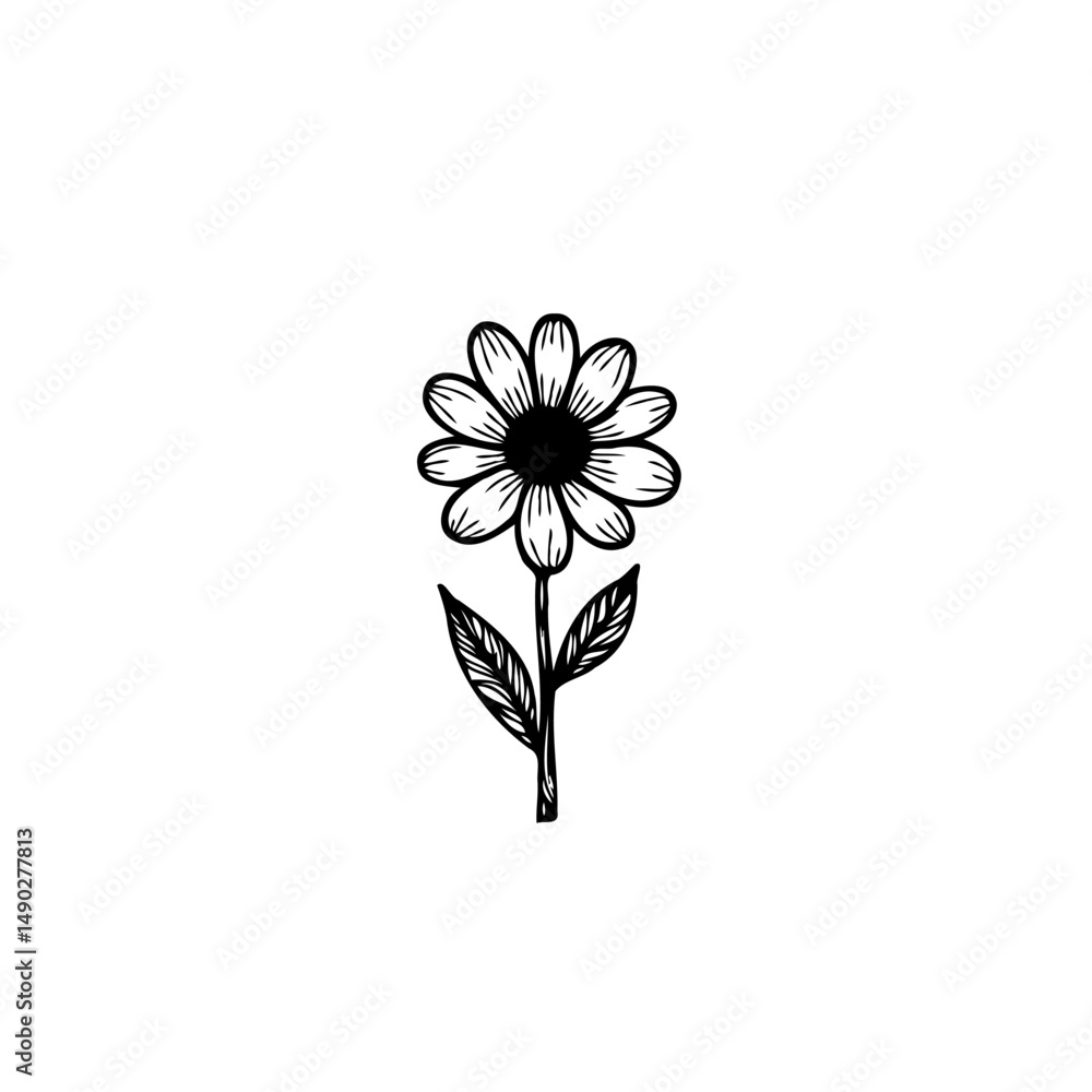 Obraz premium Elegant monochrome blossom drawing presenting a simple floral composition